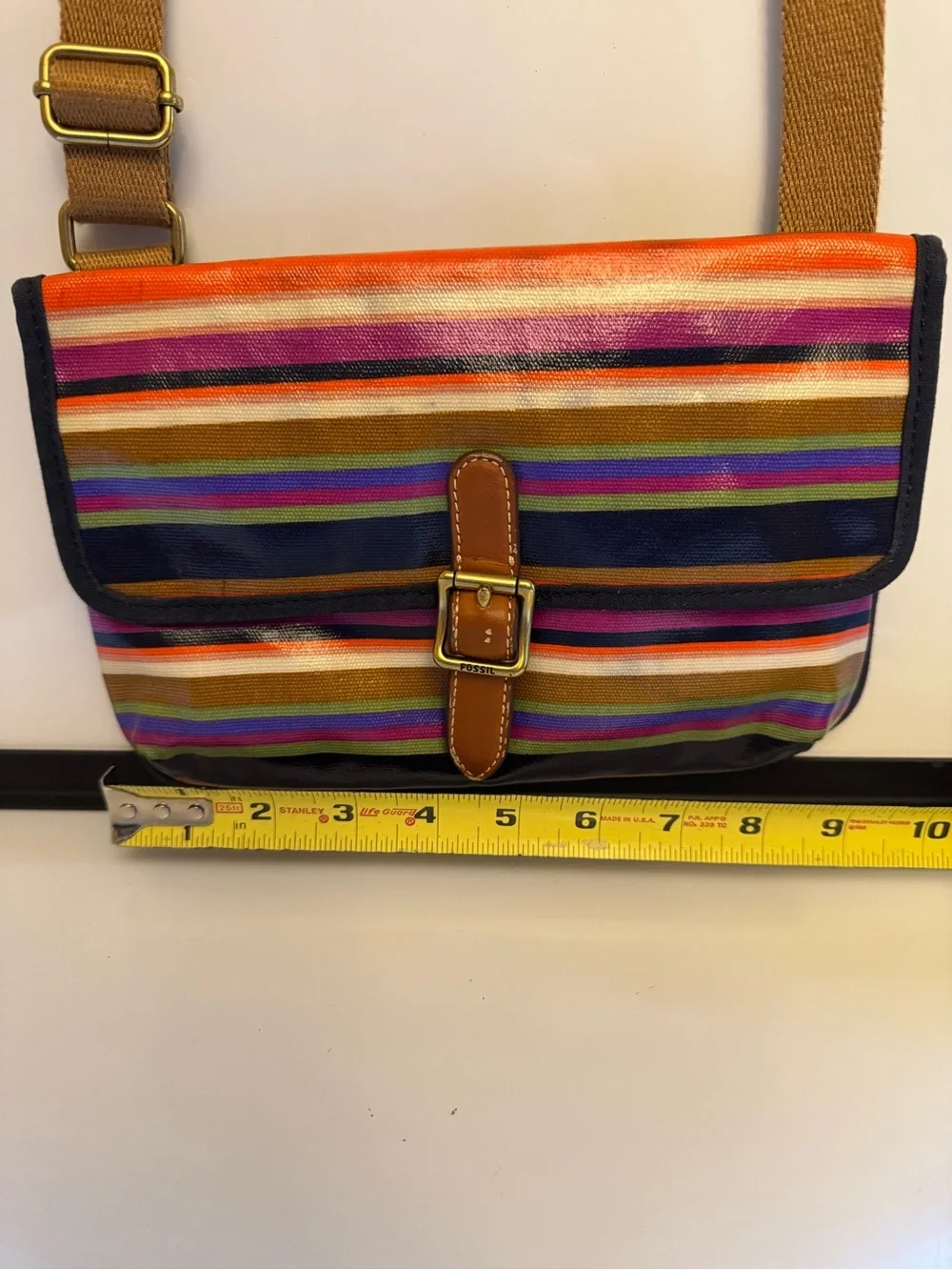 Fossil Coated Canvas Crossbody Mini Keeper Bag Multicolor Striped